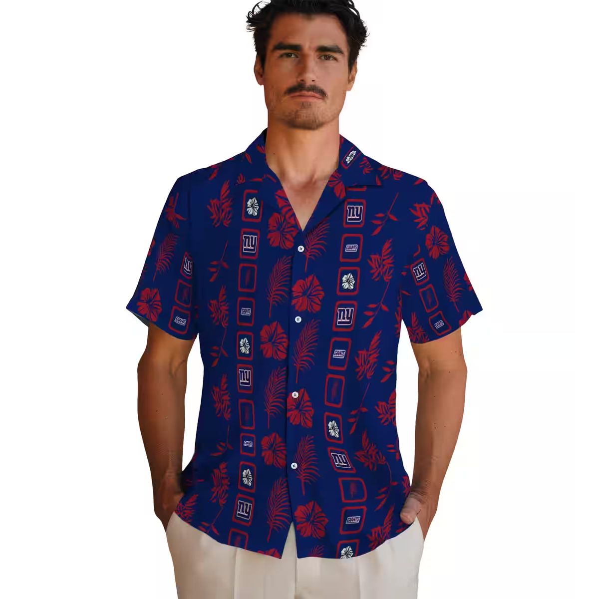 New York Giants Hawaiian Shirt for NFL Fans, Vintage Floral Blue Summer Wear
