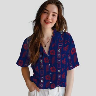 New York Giants Hawaiian Shirt for NFL Fans, Vintage Floral Blue Summer Wear