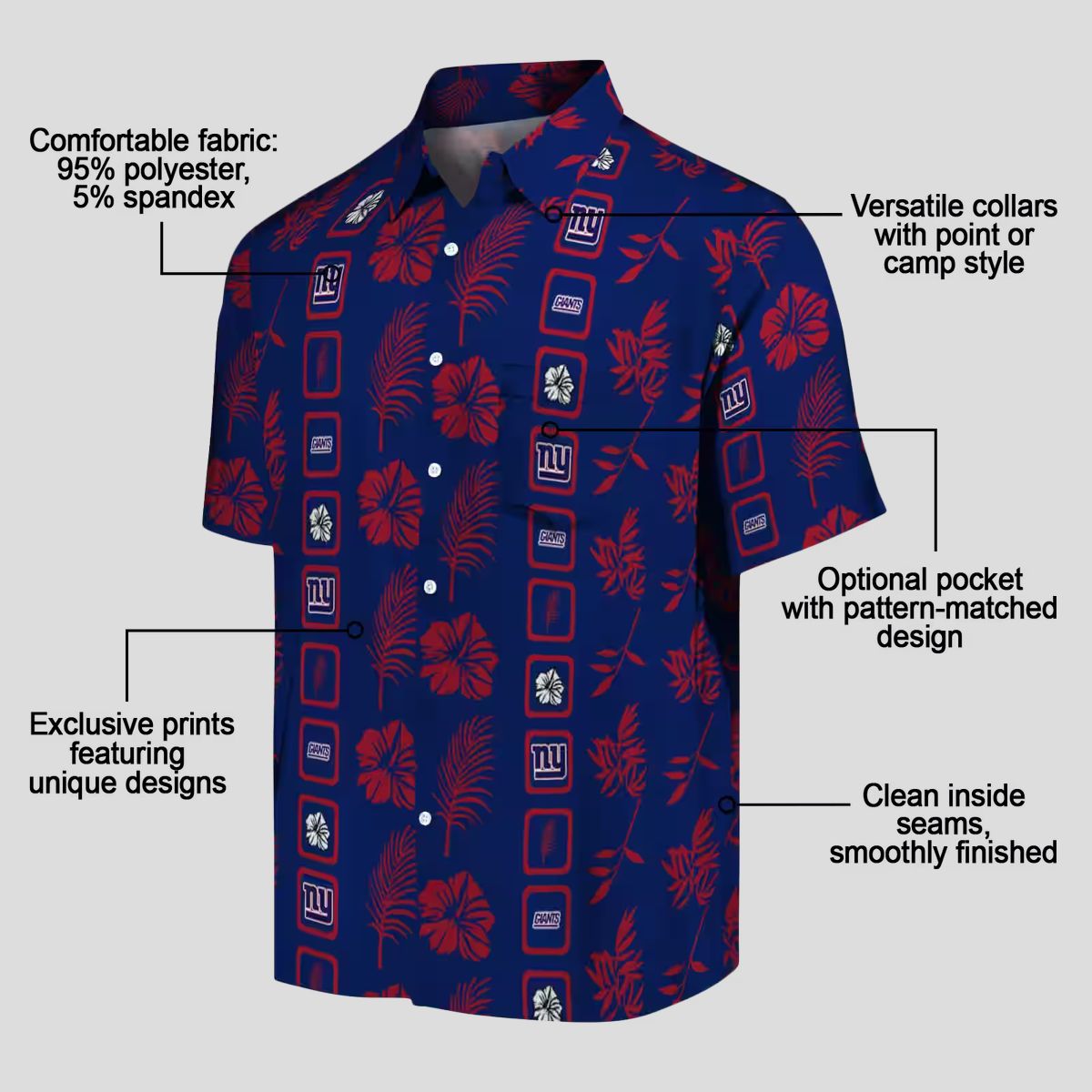 New York Giants Hawaiian Shirt for NFL Fans, Vintage Floral Blue Summer Wear