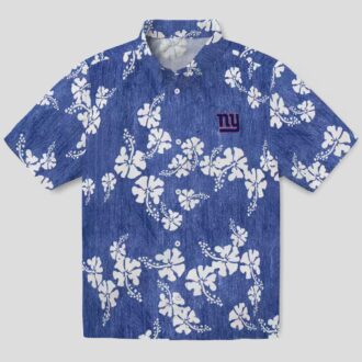 New York Giants Hawaiian Shirt, Blue Hibiscus Clusters Print NFL Aloha Button Up