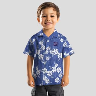 New York Giants Hawaiian Shirt, Blue Hibiscus Clusters Print NFL Aloha Button Up