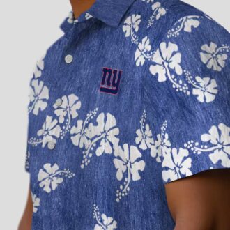New York Giants Hawaiian Shirt, Blue Hibiscus Clusters Print NFL Aloha Button Up