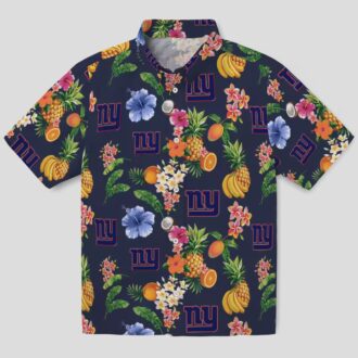 New York Giants Navy Blue Hawaiian Shirt, Hibiscus & Fruit Beach Vacation Outfit