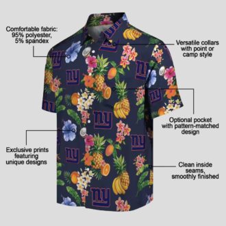 New York Giants Navy Blue Hawaiian Shirt, Hibiscus & Fruit Beach Vacation Outfit