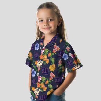 New York Giants Navy Blue Hawaiian Shirt, Hibiscus & Fruit Beach Vacation Outfit