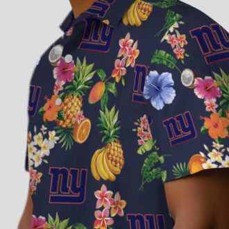 New York Giants Navy Blue Hawaiian Shirt, Hibiscus & Fruit Beach Vacation Outfit