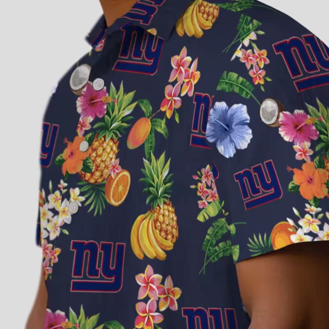 New York Giants Navy Blue Hawaiian Shirt, Hibiscus & Fruit Beach Vacation Outfit
