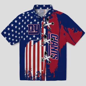 New York Giants Stitched Flag Hawaiian Shirt, Blue Tropical Summer Outfit for NFL Fans