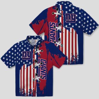 New York Giants Stitched Flag Hawaiian Shirt, Blue Tropical Summer Outfit for NFL Fans