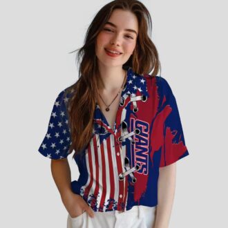 New York Giants Stitched Flag Hawaiian Shirt, Blue Tropical Summer Outfit for NFL Fans