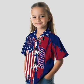 New York Giants Stitched Flag Hawaiian Shirt, Blue Tropical Summer Outfit for NFL Fans