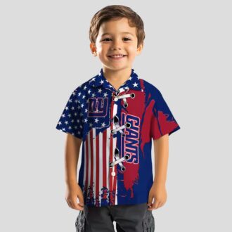 New York Giants Stitched Flag Hawaiian Shirt, Blue Tropical Summer Outfit for NFL Fans