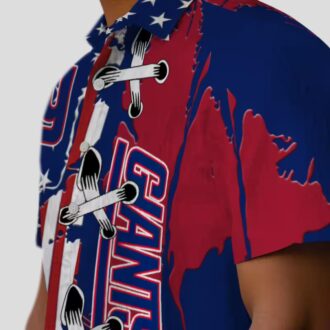 New York Giants Stitched Flag Hawaiian Shirt, Blue Tropical Summer Outfit for NFL Fans