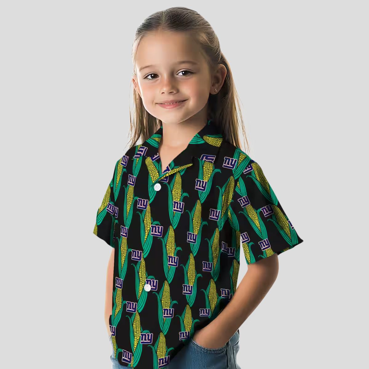 New York Giants Summer Hawaiian Shirt, Black & Green Corn Pattern Football Apparel