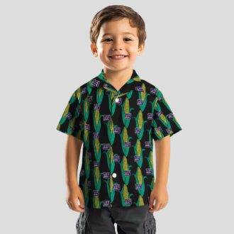 New York Giants Summer Hawaiian Shirt, Black & Green Corn Pattern Football Apparel