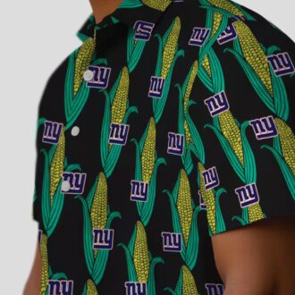 New York Giants Summer Hawaiian Shirt, Black & Green Corn Pattern Football Apparel