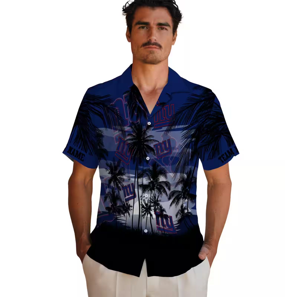 New York Giants Summer Sunset Hawaiian Shirt, Blue Black Tropical NFL Fan Outfit