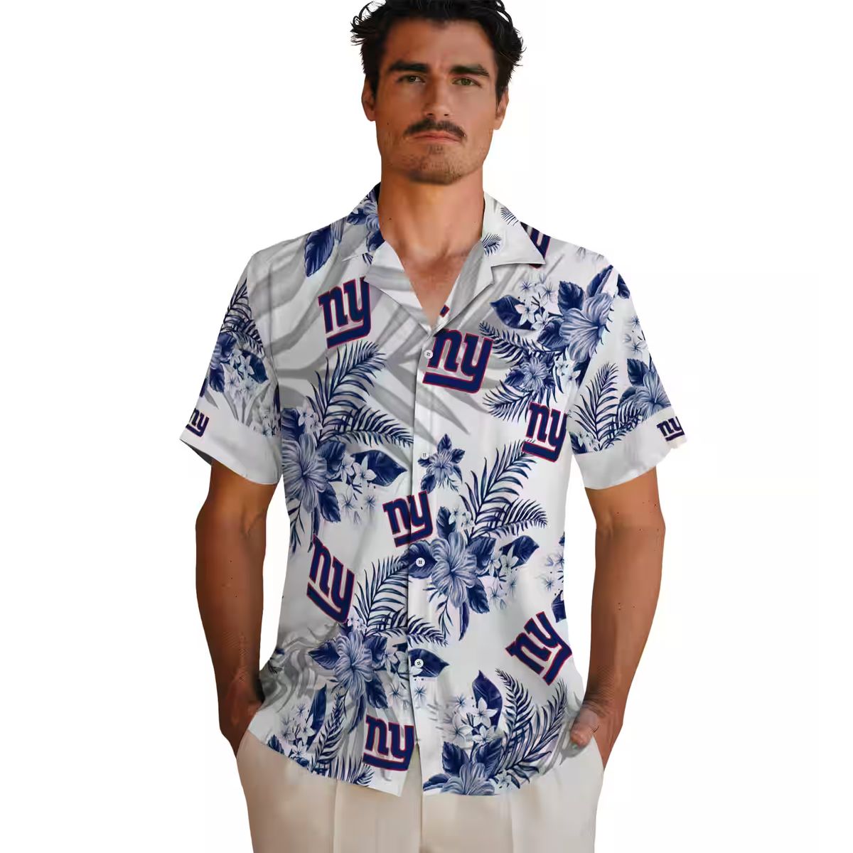 New York Giants Tropical Aloha Hawaiian Shirt, Hibiscus Palm NFL Tailgate Outfit
