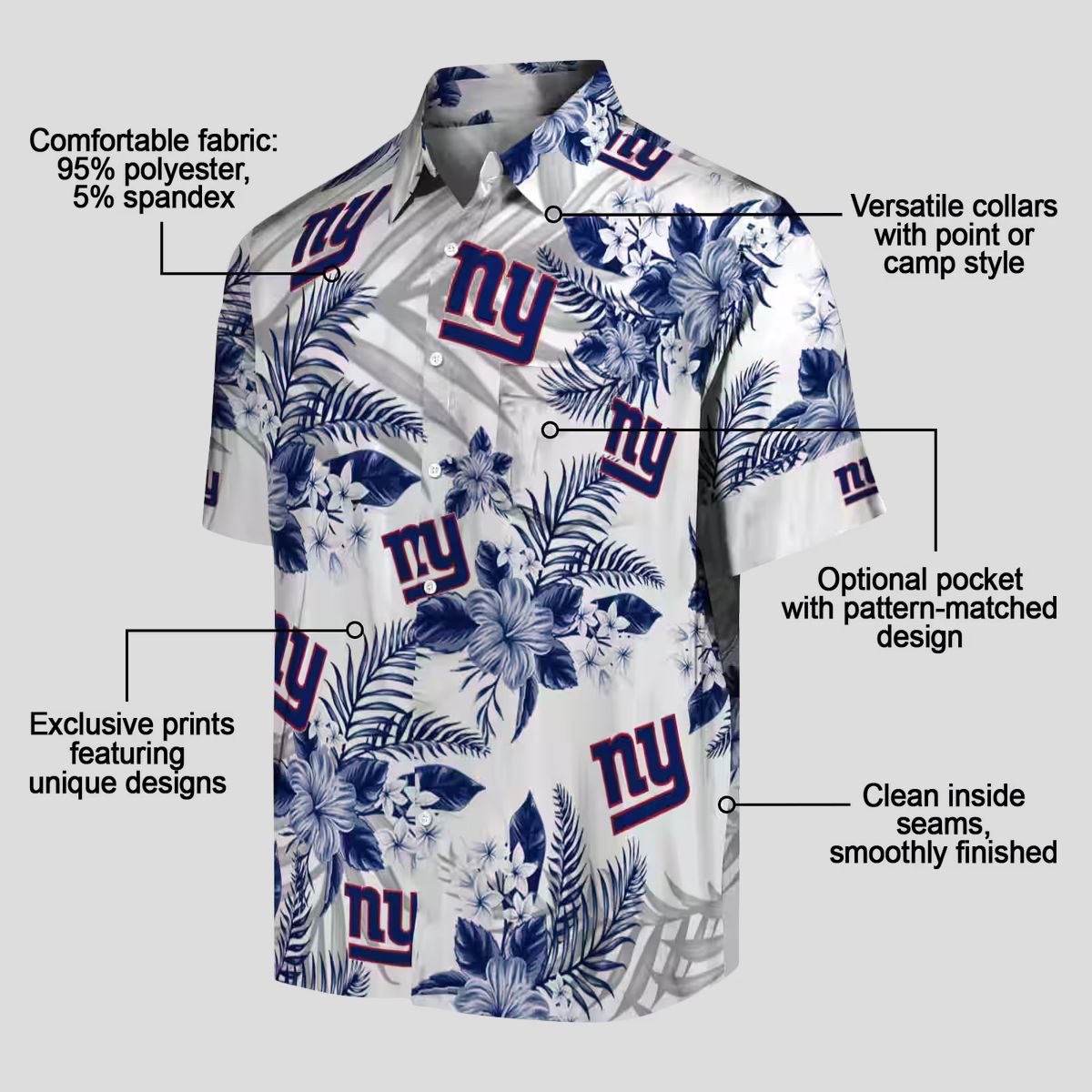 New York Giants Tropical Aloha Hawaiian Shirt, Hibiscus Palm NFL Tailgate Outfit
