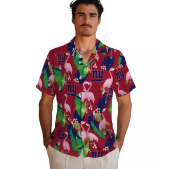 New York Giants Tropical Blue Hawaiian Shirt, Flamingo Hibiscus Beach Party Outfit