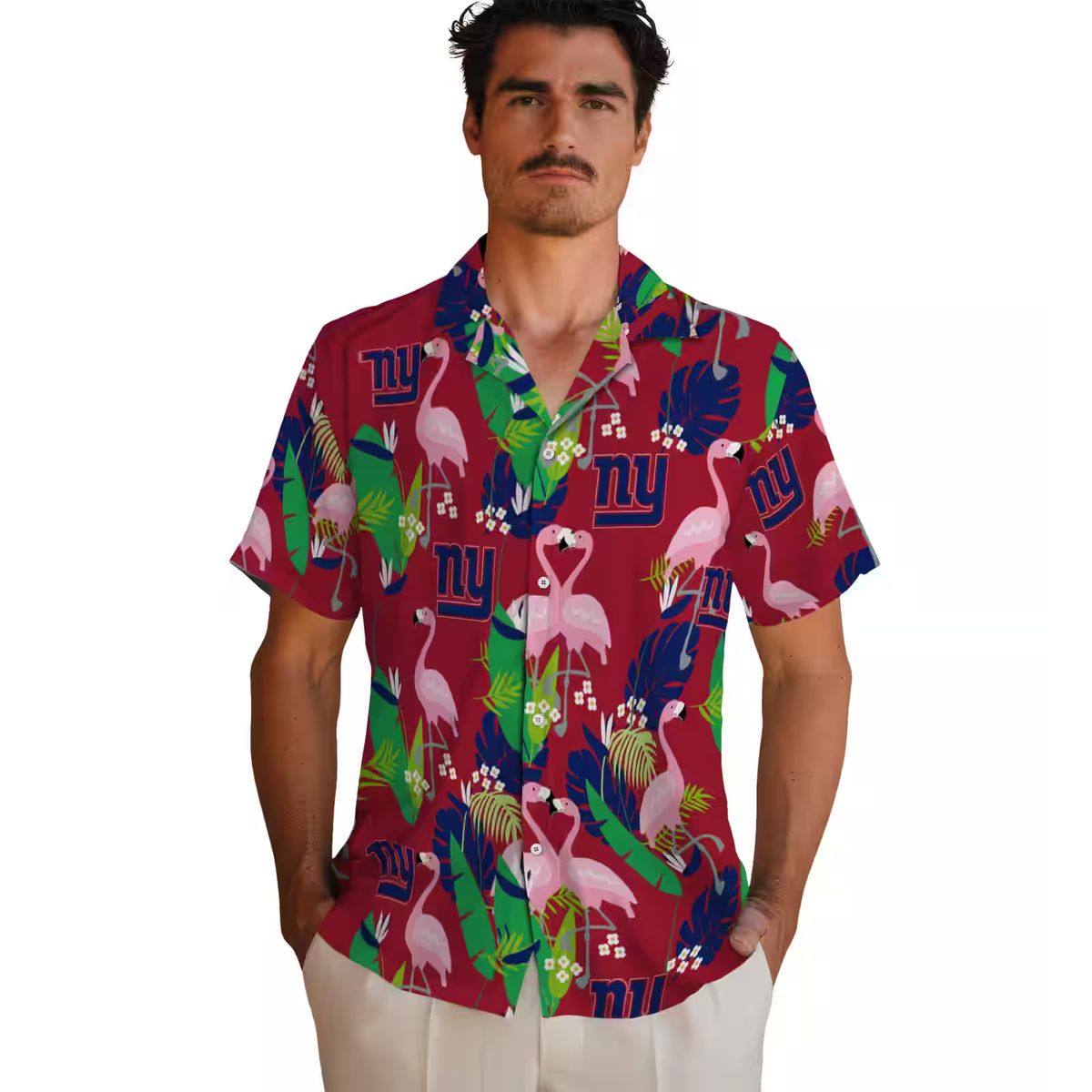 New York Giants Tropical Blue Hawaiian Shirt, Flamingo Hibiscus Beach Party Outfit