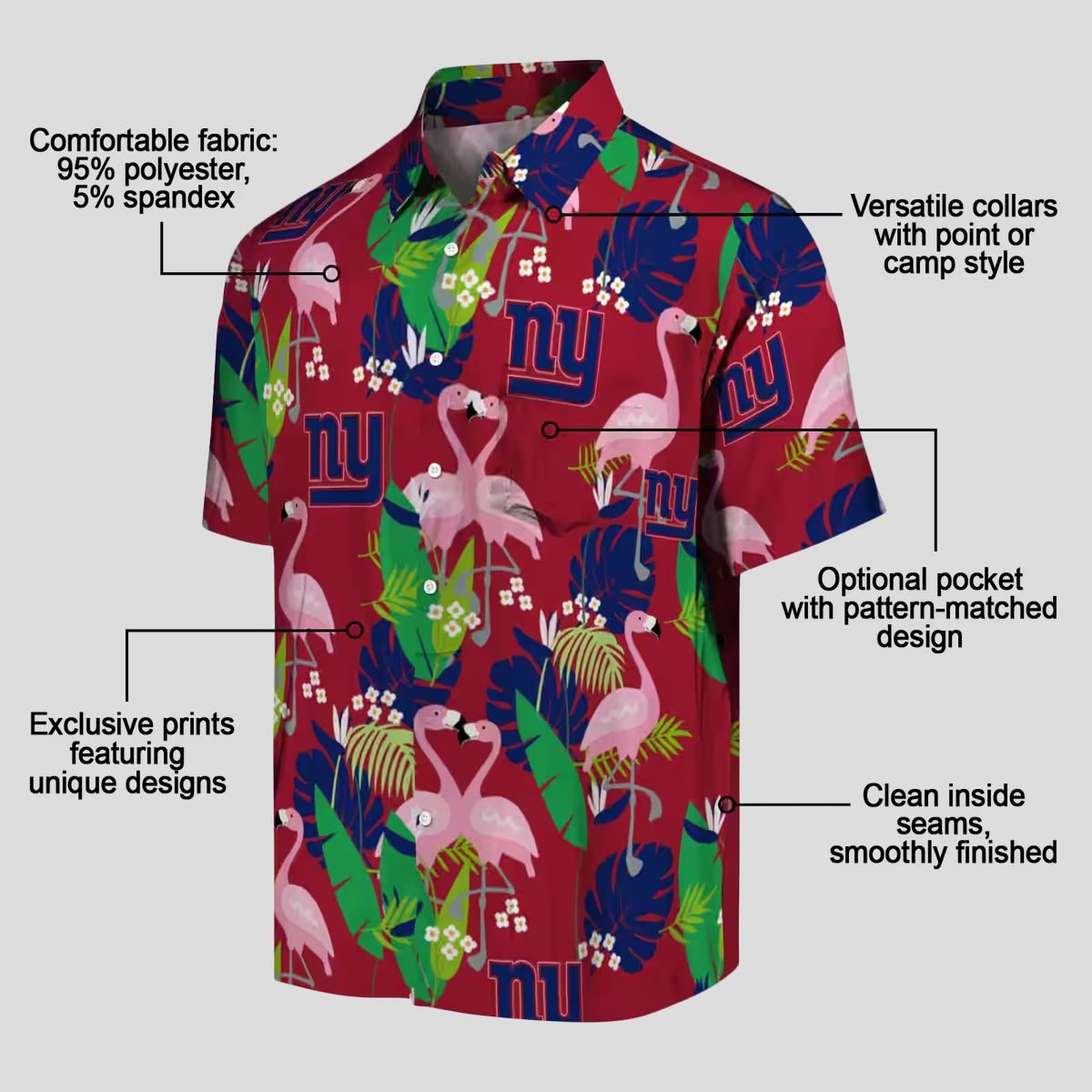New York Giants Tropical Blue Hawaiian Shirt, Flamingo Hibiscus Beach Party Outfit