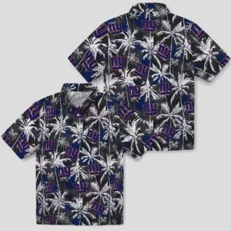 NFL Fans New York Giants Palm Hawaiian Shirt - Blue & Black Aloha Style