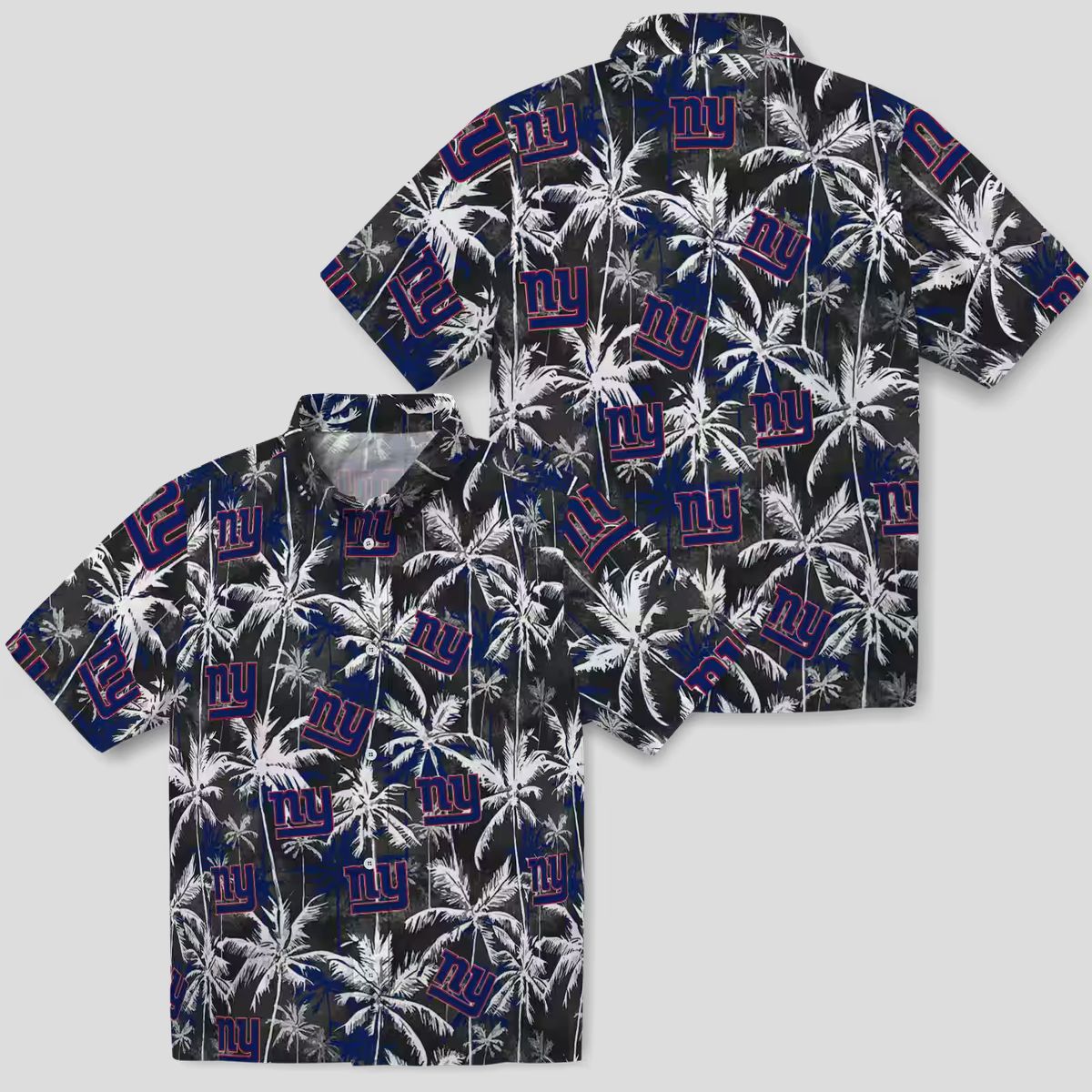 NFL Fans New York Giants Palm Hawaiian Shirt - Blue & Black Aloha Style