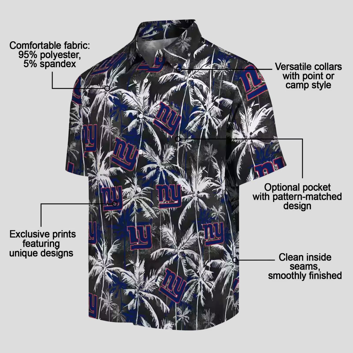 NFL Fans New York Giants Palm Hawaiian Shirt - Blue & Black Aloha Style