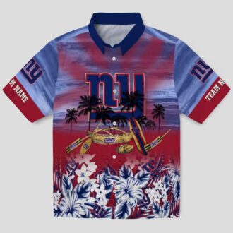 NFL Football New York Giants Aloha Shirt, Blue Tropical Canoe Hawaiian Shirt