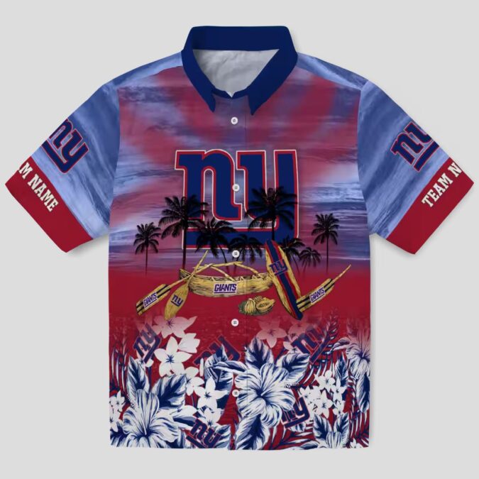 NFL Football New York Giants Aloha Shirt, Blue Tropical Canoe Hawaiian Shirt