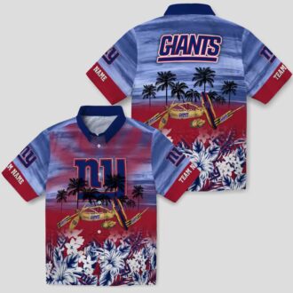 NFL Football New York Giants Aloha Shirt, Blue Tropical Canoe Hawaiian Shirt