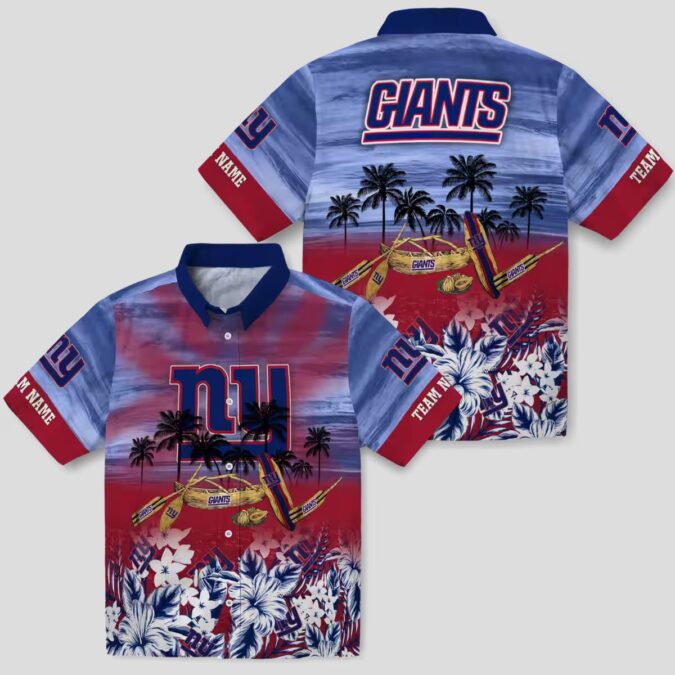 NFL Football New York Giants Aloha Shirt, Blue Tropical Canoe Hawaiian Shirt