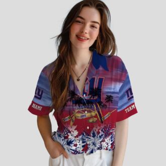 NFL Football New York Giants Aloha Shirt, Blue Tropical Canoe Hawaiian Shirt