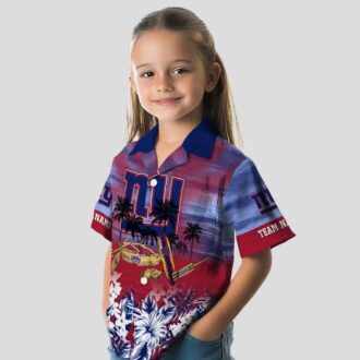 NFL Football New York Giants Aloha Shirt, Blue Tropical Canoe Hawaiian Shirt