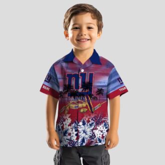 NFL Football New York Giants Aloha Shirt, Blue Tropical Canoe Hawaiian Shirt