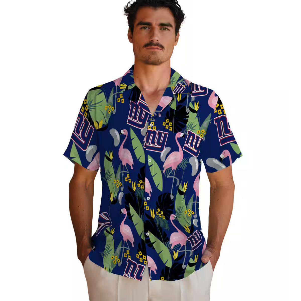 NFL New York Giants Aloha Flamingo Shirt, Tropical Blue Summer Vacation Wear