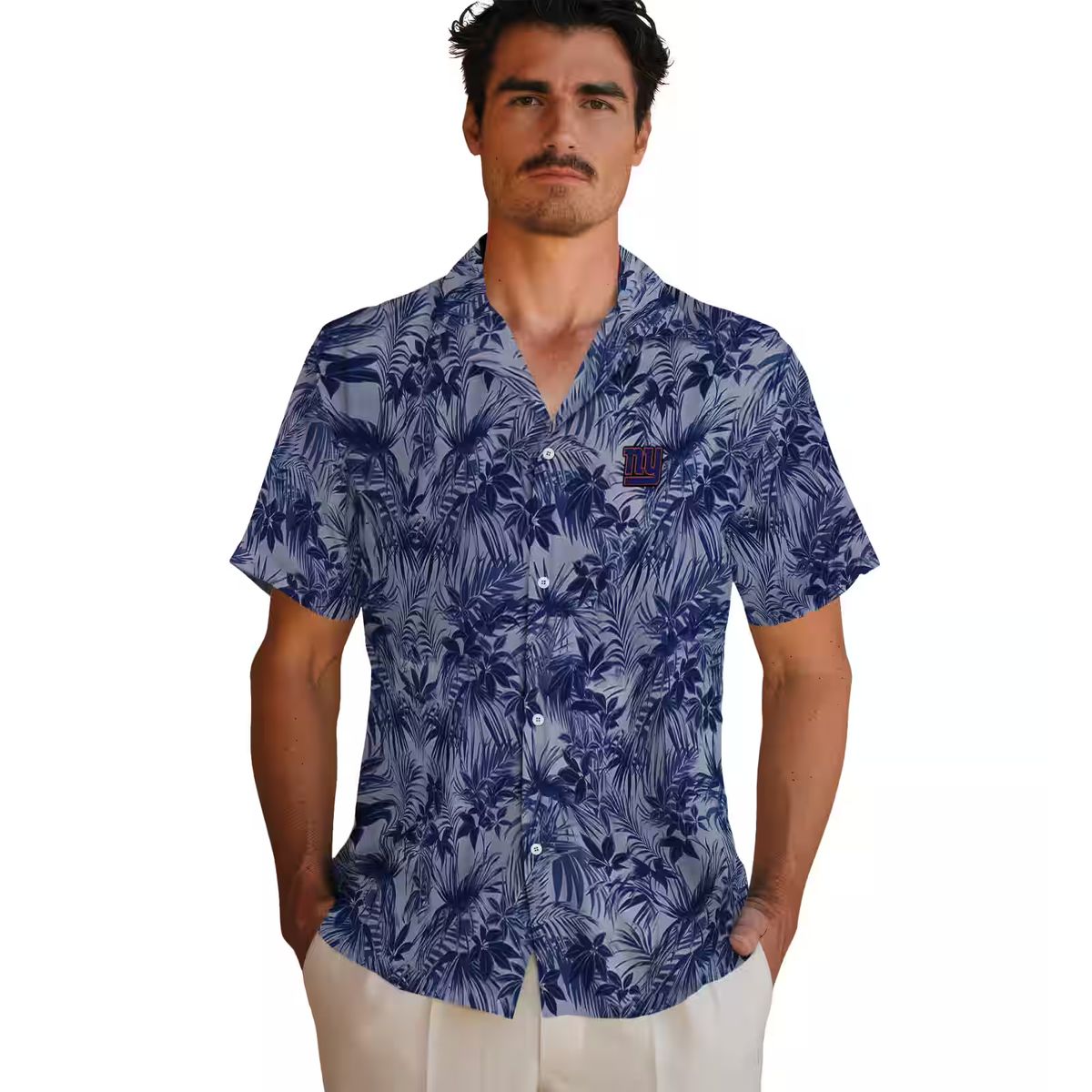 NFL New York Giants Aloha Hawaiian Shirt, Blue Leaf Pattern NFL Summer Wear