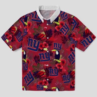 NFL New York Giants Blue Red Hawaiian Shirt, Palm Floral Toucan Summer Vacation Wear