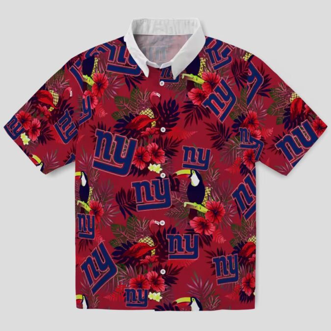 NFL New York Giants Blue Red Hawaiian Shirt, Palm Floral Toucan Summer Vacation Wear