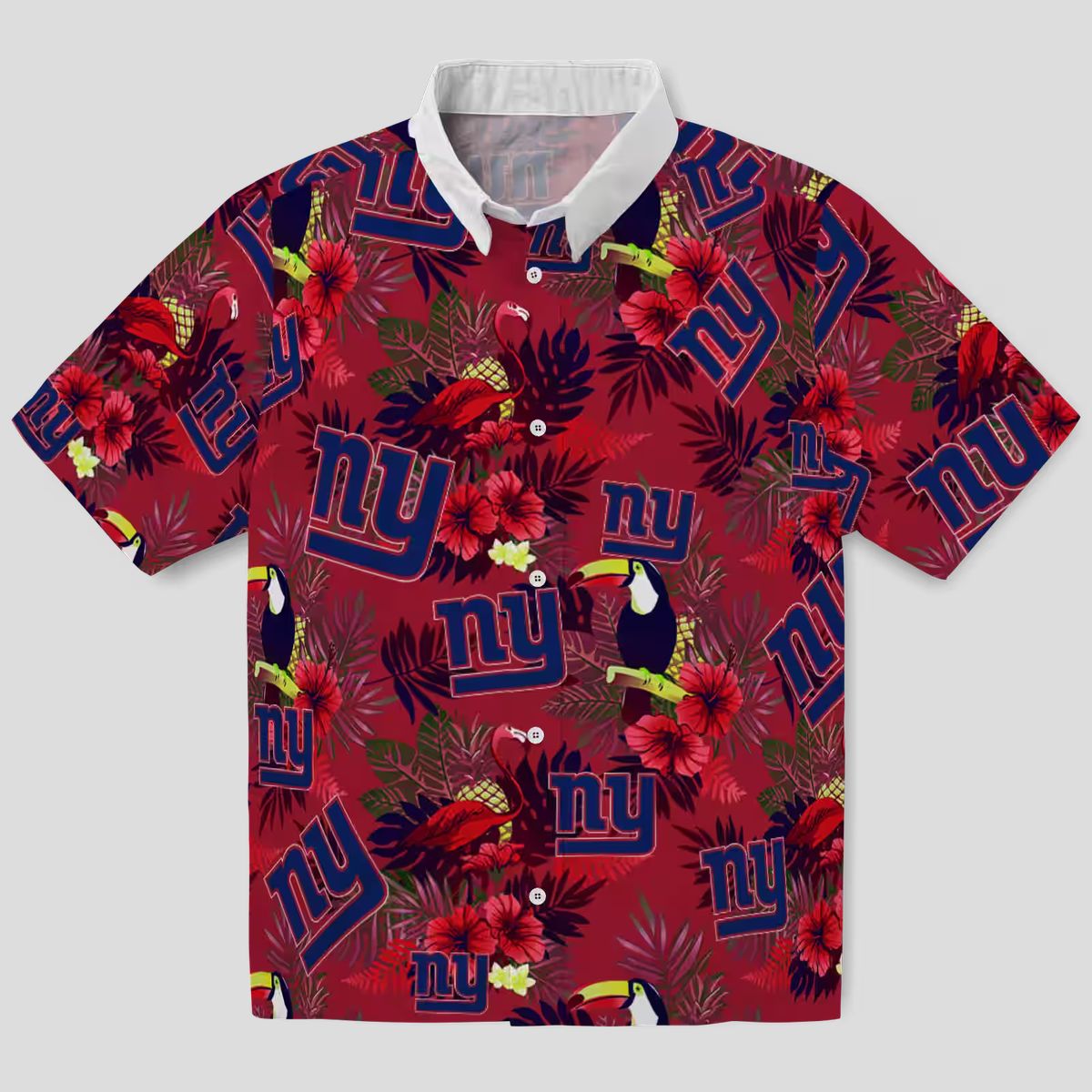NFL New York Giants Blue Red Hawaiian Shirt, Palm Floral Toucan Summer Vacation Wear