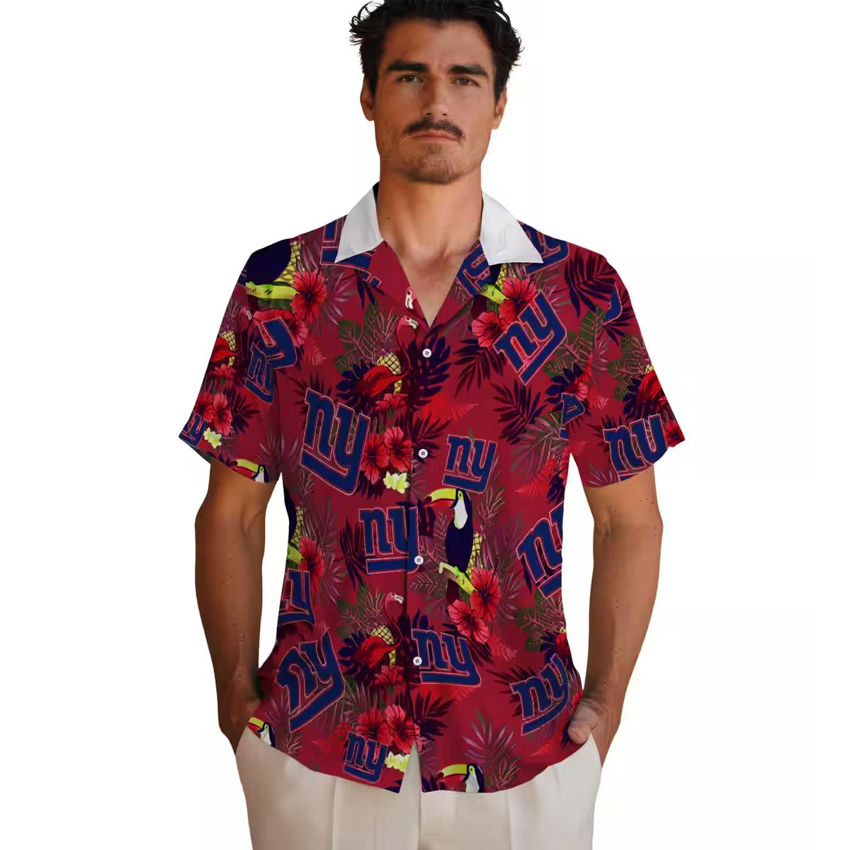 NFL New York Giants Blue Red Hawaiian Shirt, Palm Floral Toucan Summer Vacation Wear