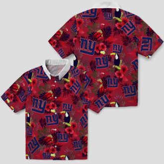 NFL New York Giants Blue Red Hawaiian Shirt, Palm Floral Toucan Summer Vacation Wear