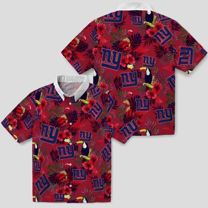 NFL New York Giants Blue Red Hawaiian Shirt, Palm Floral Toucan Summer Vacation Wear