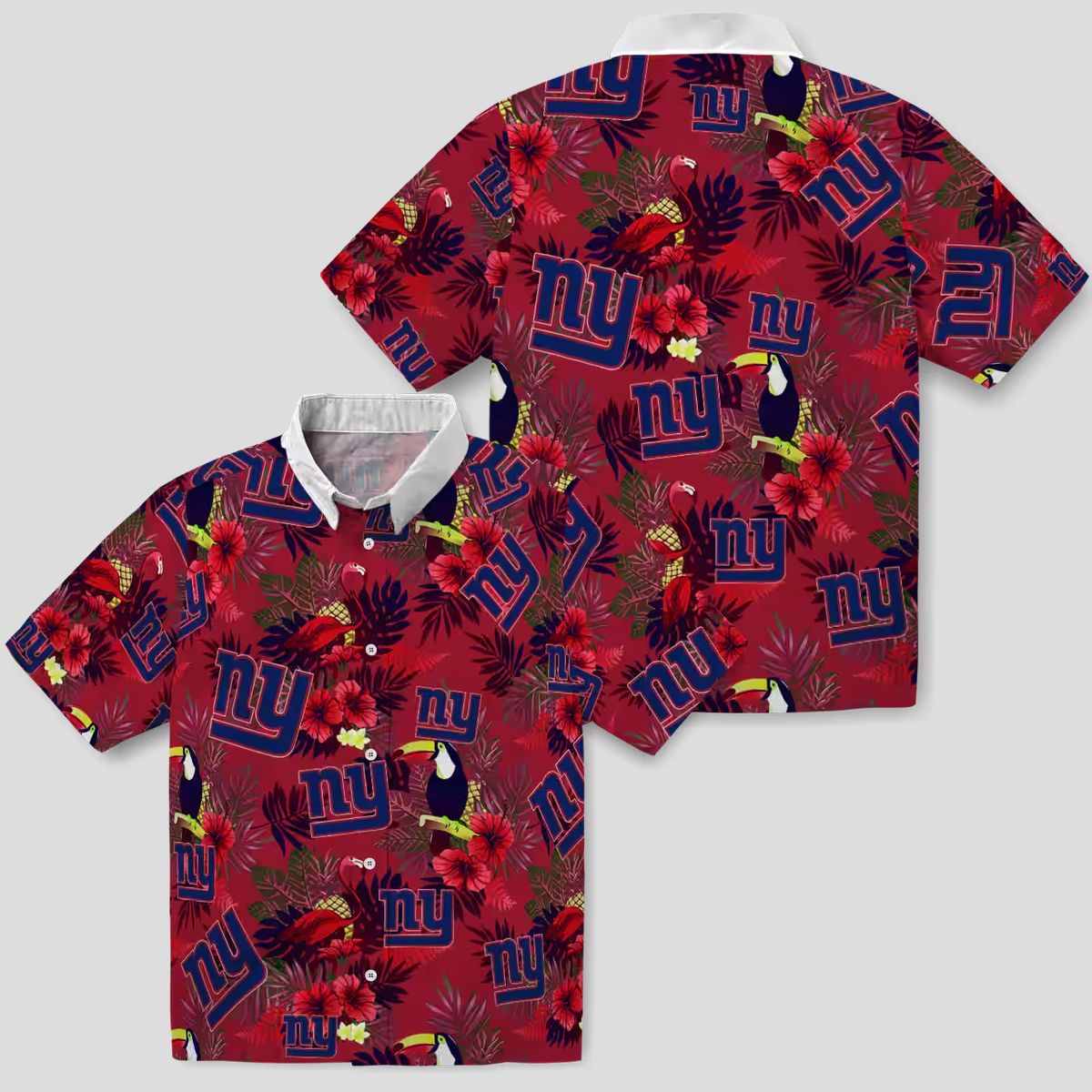 NFL New York Giants Blue Red Hawaiian Shirt, Palm Floral Toucan Summer Vacation Wear