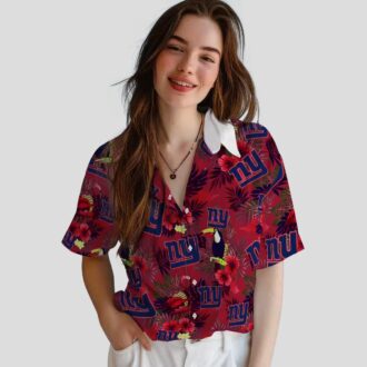 NFL New York Giants Blue Red Hawaiian Shirt, Palm Floral Toucan Summer Vacation Wear