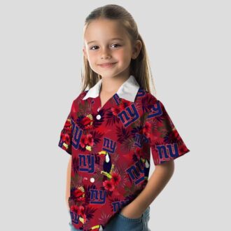 NFL New York Giants Blue Red Hawaiian Shirt, Palm Floral Toucan Summer Vacation Wear