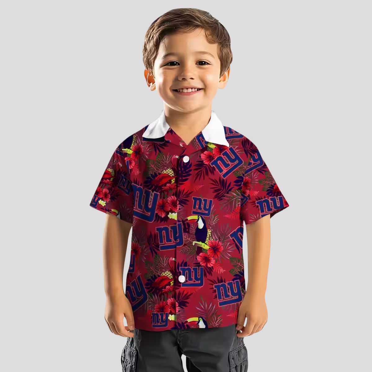NFL New York Giants Blue Red Hawaiian Shirt, Palm Floral Toucan Summer Vacation Wear