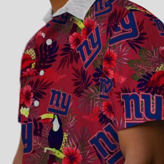 NFL New York Giants Blue Red Hawaiian Shirt, Palm Floral Toucan Summer Vacation Wear