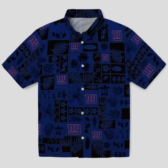 NFL New York Giants Patchwork Hawaiian Shirt, Blue & Black Summer Apparel